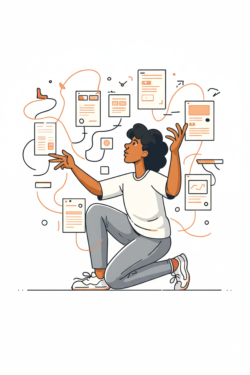 Illustration of woman working with butterflies around her