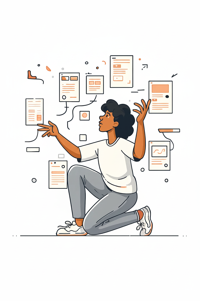 Illustration of woman working with butterflies around her